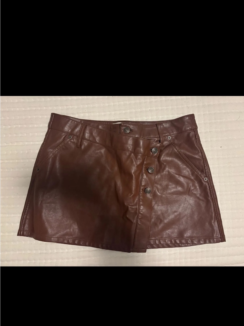 We The Free Brown Faux Leather Asymmetrical Button Mini Skirt